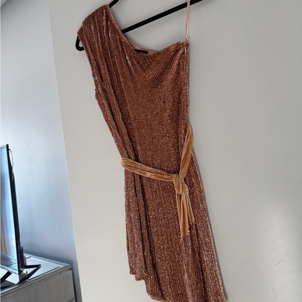 Retrofete One-Shoulder Tan Dress - Picture 5 of 11